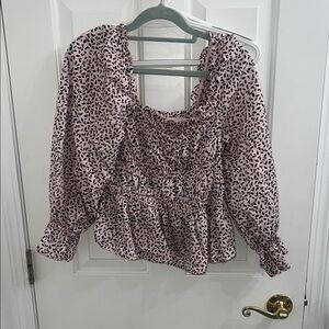 Who What Wear Pink and Black Patterned Blouse